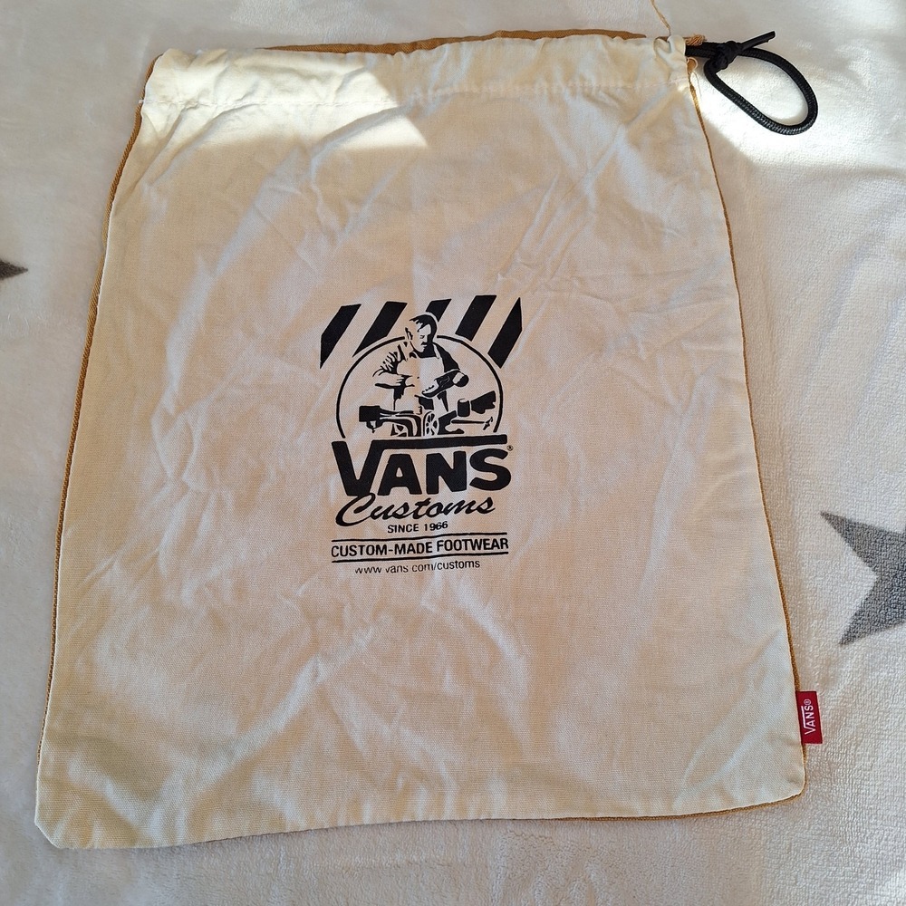 Vans Customs Tan & White Dust Bag "Custom Made" Shoe Pouch 15x12" Drawstring